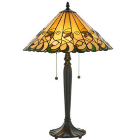 Tiffany Glass Table Lamp Light Dark Bronze & Amber Bead Art Nouveau Shade i00210