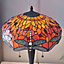 Tiffany Glass Table Lamp Light Dark Bronze Base & Orange Dragonfly Shade i00197
