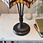 Tiffany Glass Table Lamp Light Dark Bronze & Multi Colour Scalloped Shade i00232