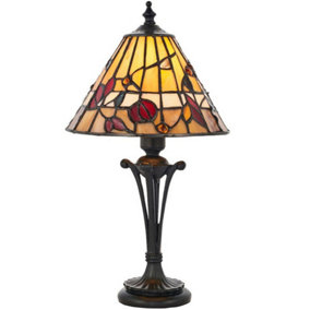 Tiffany Glass Table Lamp Light Dark Bronze & Rich Colours Floral Shade i00174