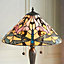 Tiffany Glass Table Lamp Light Dark Bronze & Rich Cream Dragonfly Shade i00169
