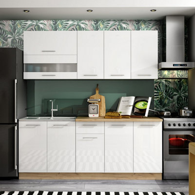 Tiffany Premium Compact Kitchen Cabinets Set with Worktops White Gloss  units 200cm