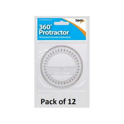 Tiger Stationery Circular Protractor (Pack of 12) Clear/Black (One Size)