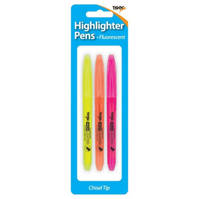 Tiger Stationery Highlighter Pen (Pack of 3) Yellow/Pink/Orange