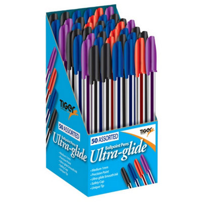 Tiger Stationery Ultra Glide Ballpoint Ink Pens Black/Blue/Purple/Red ...