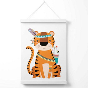 Tiger Tribal Animal Poster with Hanger / 33cm / White