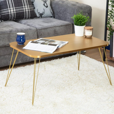 Tigris Rectangle Gold Coffee Table With Hairpin Legs