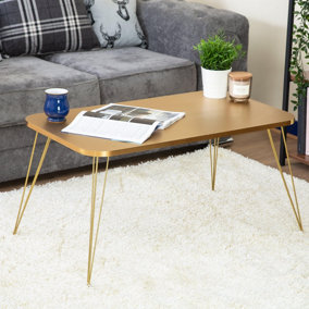 Tigris Rectangle Gold Coffee Table With Hairpin Legs