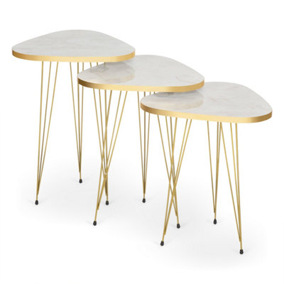 Tigris Set of 3 Triangle Side Tables - White & Gold Marble