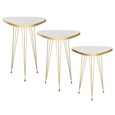 Tigris Set of 3 Triangle Side Tables - White & Gold Marble