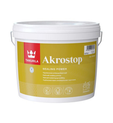 Tikkurila Akrostop Sealing Primer - Stain-Blocking Primer For Interior Walls & Ceilings (Water-Based) - 3 Litres