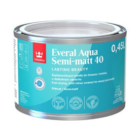 Tikkurila Everal Aqua 40 - Semi-Gloss Paint For Wood & Metal - Fast Drying Acrylic Enamel - 0.5 Litres