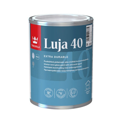 Tikkurila Luja 40 - Durable Anti Mould Semi-Gloss Paint For Humid Walls (Bathroom & Kitchen) - 1 Litre