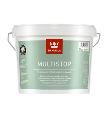 Tikkurila Multistop - Matt Blocking Primer For Interior Wooden Surfaces - Reduces Discolouration - 3 Litres