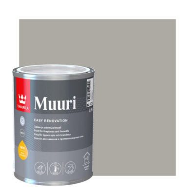 TIKKURILA Muuri - Heat-Resistant Paint For Interior Fireplaces & Firewalls (Water-Based) - 1 Litre - Ash M497