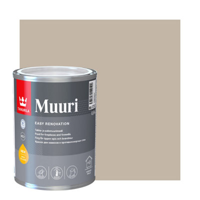 TIKKURILA Muuri - Heat-Resistant Paint For Interior Fireplaces & Firewalls (Water-Based) - 1 Litre - Driftwood V484