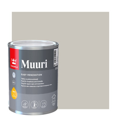 TIKKURILA Muuri - Heat-Resistant Paint For Interior Fireplaces & Firewalls (Water-Based) - 1 Litre - Pumice H487