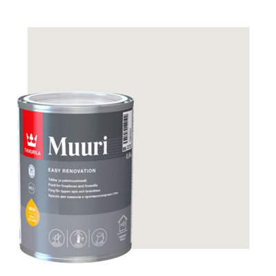 TIKKURILA Muuri - Heat-Resistant Paint For Interior Fireplaces & Firewalls (Water-Based) - 1 Litre - Steam G497