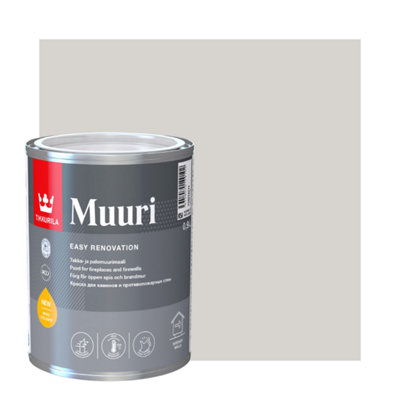 TIKKURILA Muuri - Heat-Resistant Paint For Interior Fireplaces & Firewalls (Water-Based) - 1 Litre - Tikkurila Grey Tikh