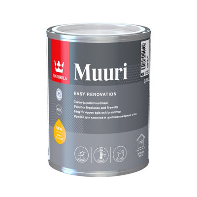TIKKURILA Muuri - Heat-Resistant Paint For Interior Fireplaces & Firewalls (Water-Based) - 1 Litre