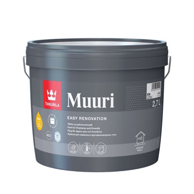 TIKKURILA Muuri - Heat-Resistant Paint For Interior Fireplaces & Firewalls (Water-Based) - 3 Litres