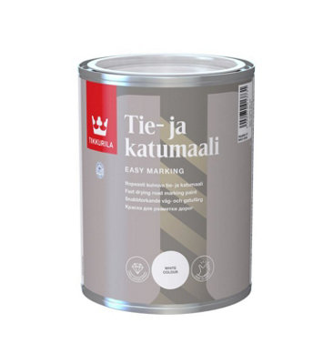 Tikkurila Road Marking Paint - Fast-Drying Paint For Asphalt & Bitumen (Water-Based) - White - 1 Litre