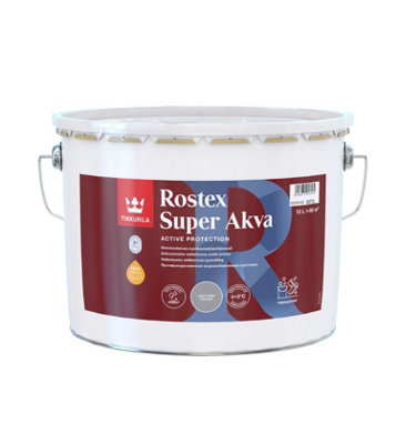 Tikkurila Rostex Super Akva - Water-Based, Anti-Corrosive Primer For Metal Surfaces (Dark Grey) - 10 Litres