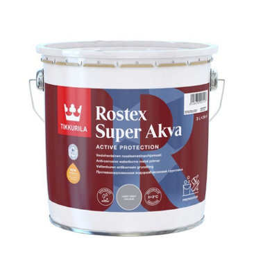 Tikkurila Rostex Super Akva - Water-Based ,Anti-Corrosive Primer For Metal Surfaces (Dark Grey) - 3 Litres