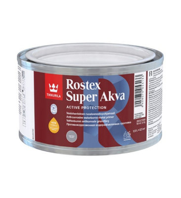 Tikkurila Rostex Super Akva - Water-Based, Anti-Corrosive Primer For Metal Surfaces (Light Grey) - 0.33 Litres