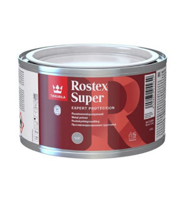 Tikkurila Rostex Super Metal Primer - Solvent-Based, Anti-Corrosive Primer For Metal Surfaces (Grey) - 0.25 Litres