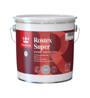 Tikkurila Rostex Super Metal Primer - Solvent-Based, Anti-Corrosive Primer For Metal Surfaces (Grey) - 3 Litres