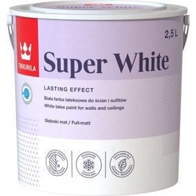 Tikkurila Super White - Full Matt Paint For Walls & Ceilings - Excellent Opacity & Hiding Power (Water-Based) - 2.5 Litres