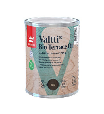 Tikkurila Valtti Bio Terrace Oil - Bio Based, High-Performance Wood Oil  (UV & Weather Protection) - Brown - 1 Litre