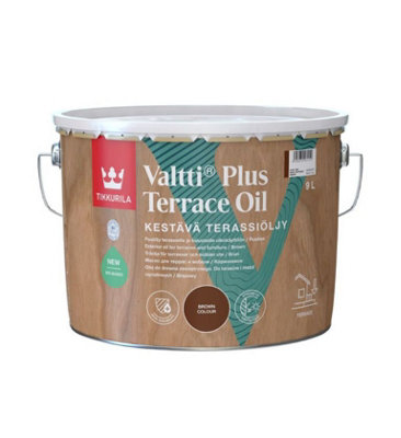 Tikkurila Valtti Plus Terrace Oil - Premium, High-Performance Wood Oil - Partly Bio-Based - Brown - 10 Litres