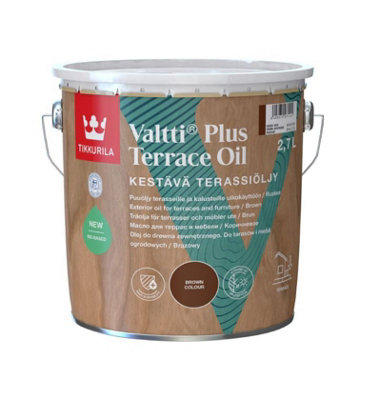Tikkurila Valtti Plus Terrace Oil - Premium, High-Performance Wood Oil - Partly Bio-Based - Brown - 3 Litres