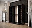 Tilburg 1 Contemporary 2 Mirrored Sliding Door Wardrobe 9 Shelves 2 Rails Dark Oak Effect & Black (H)2000mm (W)1800mm (D)620mm