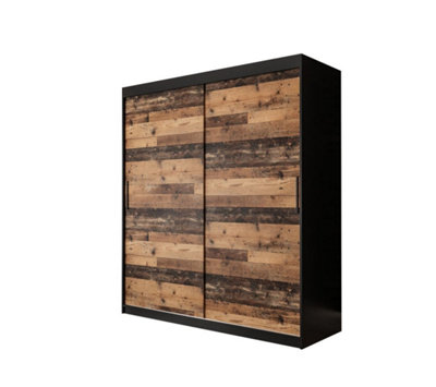 Tilburg Contemporary 2 Sliding Door Wardrobe 9 Shelves 2 Rails Dark Oak Effect and Black (H)2000mm (W)1800mm (D)620mm