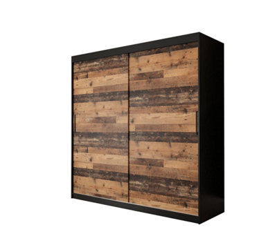 Tilburg Contemporary 2 Sliding Door Wardrobe 9 Shelves 2 Rails Dark Oak Effect and Black (H)2000mm (W)2000mm (D)620mm