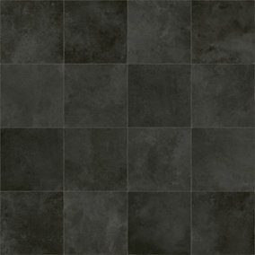 Tile Effect Black Anti-Slip Vinyl Flooring For LivingRoom DiningRoom Conservatory And Kitchen Use-1m X 2m (2m²)