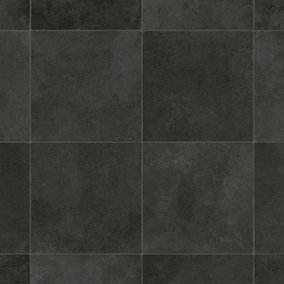 Tile Effect Black Anti-Slip Vinyl Flooring For LivingRoom DiningRoom Conservatory And Kitchen Use-1m X 3m (3m²)