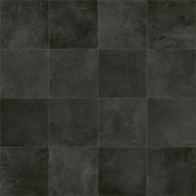 Tile Effect Black Anti-Slip Vinyl Flooring For LivingRoom DiningRoom Conservatory And Kitchen Use-3m X 3m (9m²)