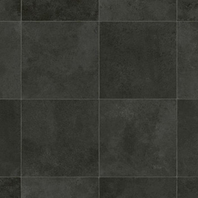 Tile Effect Black Vinyl Flooring For LivingRoom, Hallway, Kitchen, 2mm Thick Cushion Backed Vinyl Sheet -1m(3'3") X 2m(6'6")-2m²