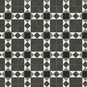 Tile Effect Grey Vinyl Flooring, Anti-Slip Contract Commercial Heavy-Duty Vinyl Flooring with 3.5mm Thick-1m(3'3") X 2m(6'6")-2m²