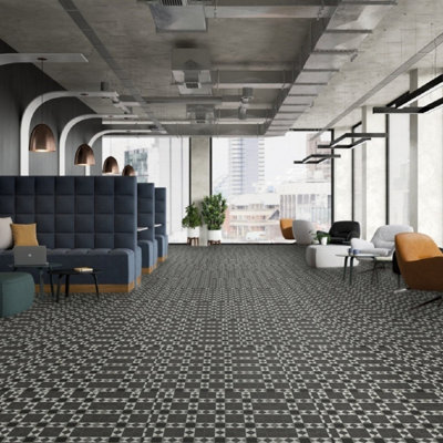 Tile Effect Grey Vinyl Flooring, Contract Commercial Heavy-Duty Vinyl Flooring with 3.5mm Thick-11m(36'1") X 3m(9'9")-33m²