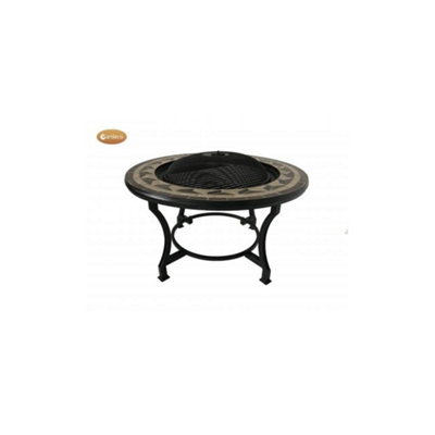 Tile Mosaic fire bowl table inc BBQ grill and matching closing lid, in contemporary grey