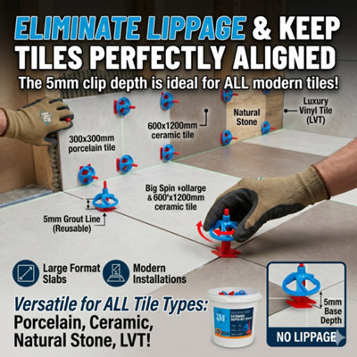 Tile Rite Big Spin Deep Hurricane 5mm Levelling Kit, 400 Pieces (100 ...