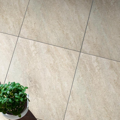 Tiles360 Chen Natural Outdoor Tile Paving Slabs Porcelain, Pack of 30 (10.8m2), (L)600mm (W)600mm