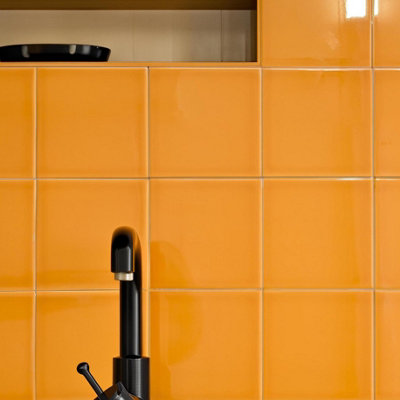 Tiles360 Elementary Orange Square Flat Gloss Ceramic Wall Tiles, Pack of 44 (1m2), (L)150mm (W)150mm