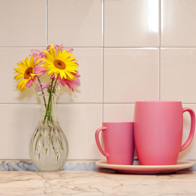Tiles360 Elementary Pale Pink Square Flat Gloss Ceramic Wall Tiles, Pack of 44 (1m2), (L)150mm (W)150mm