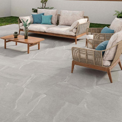 Tiles360 Libra Grey Outdoor Tile Paving Slabs Porcelain, Pack of 30 (10.8m2), (L)600mm (W)600mm